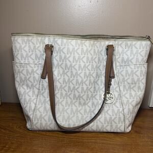 Michael Kors Jet Set Travel Top Zip Signature Monogram Tote Handbag for Women